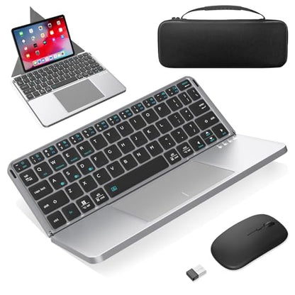 Foldable Keyboard and Mouse, MEKO Folding Wireless Bluetooth Keyboard and Mouse Combo Portable Travel Keyboard with Touchpad and Holster Stand for Business Travel Compatible Mac Laptop iPad Tablet