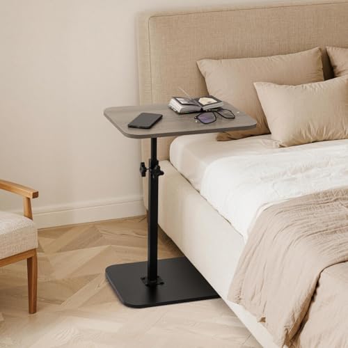 ZEAPTAC C-Shaped Side Table, 360° Swivel Height Adjustable, Lightweight Portable TV Tray Snack End Table for Couch Sofa Bed Small Spaces-Black Wood - color: Black Wood