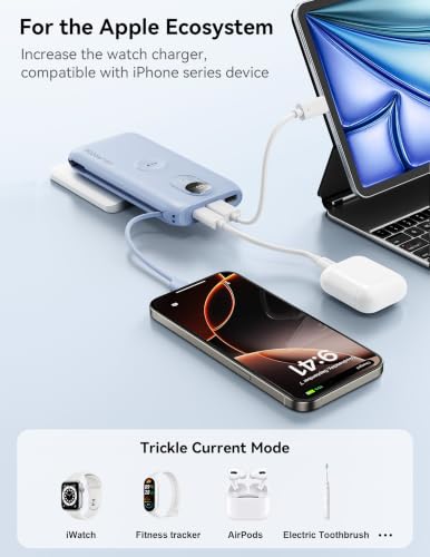 Portable Charger 10000mAh 20W, Wall Plug, 2 Cables, iWatch Charging | Digital Display, Compact Lightweight, USB C Fast Charge, USB-A 18W, Multi Protection, Travel Essential, for iPhone 17 16, Pad - color: Mist Blue