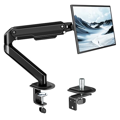 monTEK Single Monitor Arm Mount for 17-32 Inch Screens, Heavy Duty Steel Mechanical Spring Desk Monitor Stand, Full Motion Adjustable Monitor Arm with Clamp & Grommet, VESA 75/100, Holds up to 20lbs - size: Single Arm