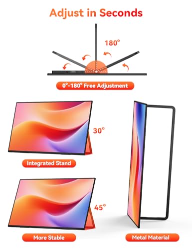 HotYeah Portable Monitor, 18.5" 1080P 100Hz 125% sRGB Travel Laptop Monitor | USB-C HDMI External Computer Display HDR FreeSync w/ Kickstand Speaker, 2nd Screen for Laptop PC Mac Phone Tablet Switch PS5 - size: 18.5-in