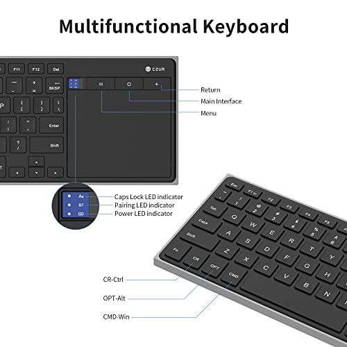 CZUR Rechargeable Bluetooth Keyboard with Touchpad, Portable Computer Keyboard with Trackpad, Wireless Ultra Slim Keyboard for PC/Laptop/Tablet/Phone, for Windows/Android/Mac/iOS
