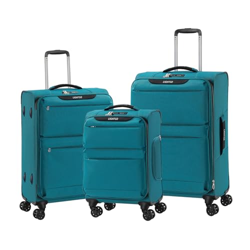 LIGHTGO 3 Piece Set Ultra Lightweight Softshell Suitcase with TSA Lock & 360° Silent Wheels - Water-Resistant, Expandable Luggage in 20in, 24in, 28in Sizes for Easy Travel(Turquoise) - color: Turquoise, size: 3 pack