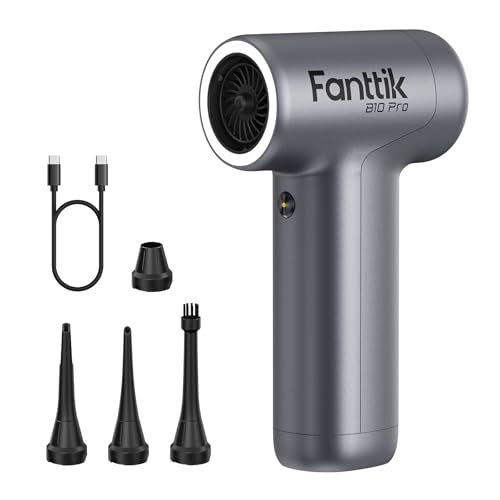 Fanttik B10 Pro Electric Air Duster (Sliver) | 110,000RPM Brushless Motor, One-Tap Booster, 3-Speed Adjustable Control for PC, Keyboard & Electronics - color: Silver