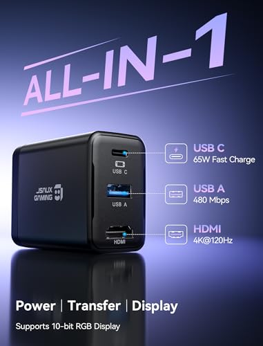 JSAUX 65W Switch Dock with 4K@120Hz HDMI, 65W PD Fast Charging, USB A Port, USB C TV Docking Station Compatible with Switch/Steam Deck/ROG Ally/Samsung/iPad/MacBook and More - OmniCentro Charger Dock