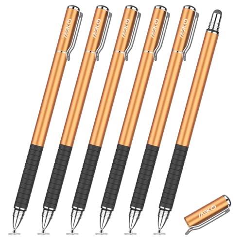 MEKO Stylus Pen for Touchscreen, 2-in-1 Universal Stylus 6Pcs | MEKO 1st Gen Stylus, Fiber & Disc Tips, High Precision, Work for iPad iPhone Android Tablets All Touch Screens-Gold - color: Gold