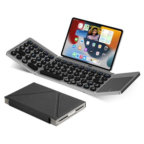 Ultra Slim Foldable Wireless Keyboard with Holder, Pocket Folding Keyboards with Touchpad for Smartphone Tablet and Laptop