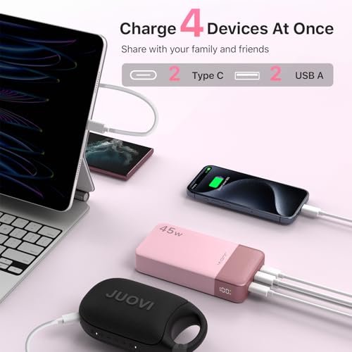 JUOVI Power Bank 45W 20000mAh Portable Charger USB C, PD QC Fast Charging 4-Port(2C+2A) External Battery Pack with LED Display, for iPhone 15 16 MacBook ipad | PD QC Fast Charging with 4 USB Ports(2C 2A), LED Display External Battery Pack for iPad Tablet