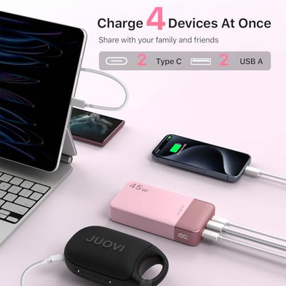 JUOVI Power Bank 45W 20000mAh Portable Charger USB C, PD QC Fast Charging 4-Port(2C+2A) External Battery Pack with LED Display, for iPhone 15 16 MacBook ipad | PD QC Fast Charging with 4 USB Ports(2C 2A), LED Display External Battery Pack for iPad Tablet