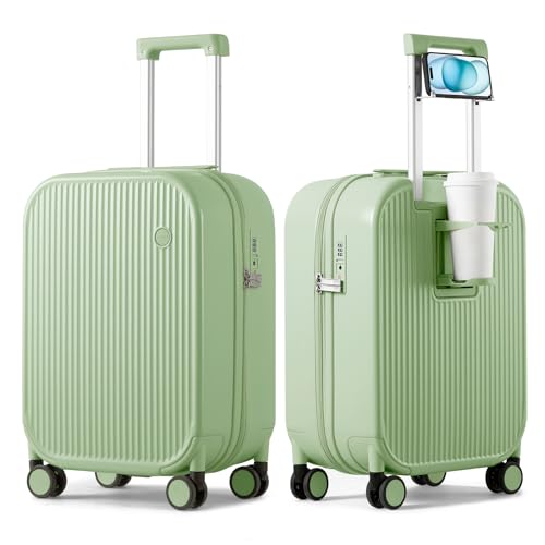 mixi Carry On Luggage with Cup Phone Holder Hard Shell Rolling Travel Suitcase with Spinner Wheels,20 Inch Avocado Green - color: Avocado Green, size: 20-inch