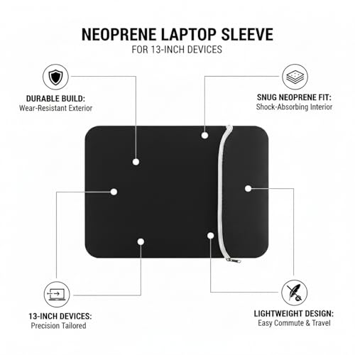 Neoprene Laptop Sleeve for 13-Inch Devices, Computer Case with Cushioned Padding and Moisture-Resistant Exterior for Daily Commute and Travel