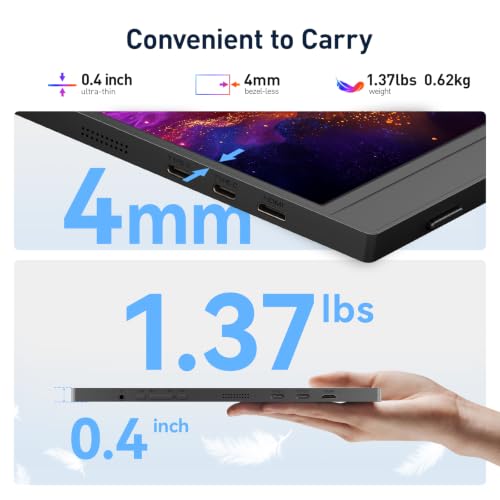 KOORUI 15.6 inch Portable Monitor, FHD 1080P IPS External Display | USB-C & Mini HDMI Connectivity, Second Screen for Laptop, PC, Remote Work, Travel, Home Office, Built-in Speakers, Kickstand - size: 15inch FHD