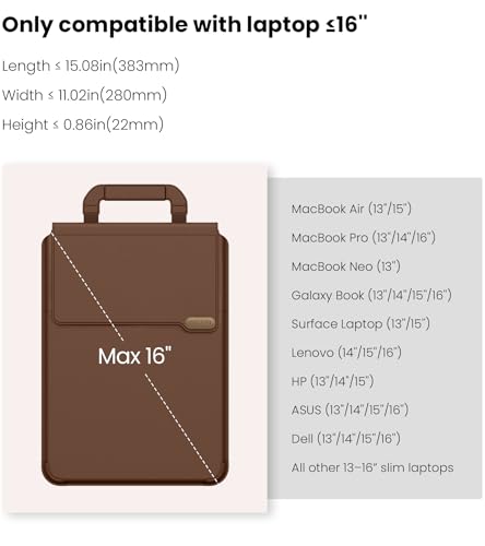 Nillkin 16 inch Laptop Sleeve with Stand (4-in-1), 2 Stand Modes, Mouse Pad | Magnetic Handle | MacBook Sleeve | Slim Laptop Case 16 inch for Samsung/Surface/HP/Chromebook/Dell/Lenovo/Asus 13-16'', Brown - color: Brown, size: 13-16 inch
