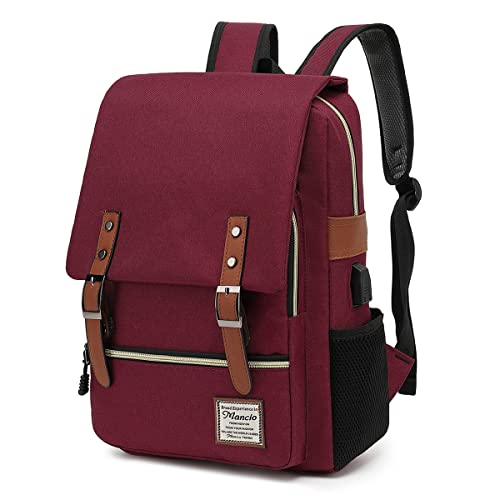 Mancio Vintage Slim Laptop Backpack for Women Men,Tear Resistant Business College Bag with USB Charging Port,Fits up to 15.6Inch Laptop in Red - color: Red