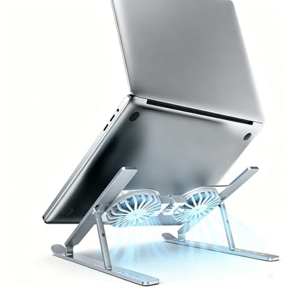 Laptop Cooling Stand with Dual RGB Fans, 7-Level Adjustable Height, Aluminum Ergonomic Laptop Cooler for 11-17'' Notebook (Silver) - color: Silver