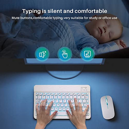 Bluetooth Keyboard and Mouse Combo for iPad - Rechargeable Wireless Keyboard & Mouse with 7-Color Backlit Compatible with iPad 9th/8th Gen, iPad Pro/Air/Mini, iPhone14/13/12 Pro, White - color: white