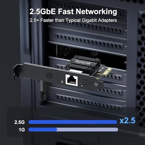 2.5Gb PCIe Network Card, VunLink Multi-Gigabit 2.5G Ethernet Card, Realtek RTL8125B LAN Adapter, 2.5Gbps/1Gbps/100Mbps NIC Card for Desktop PCs, Gaming, Windows & Linux Compatible
