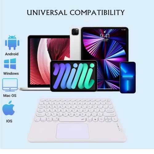 Bluetooth Keyboard with Touchpad,10 inch Ultra Silm 7 Colors RGB Backlit Wireless Keyboard Universal Rechargeable Portable Keypad with Trackpad for iPad iOS Android Windows Laptops PC(White) - color: white