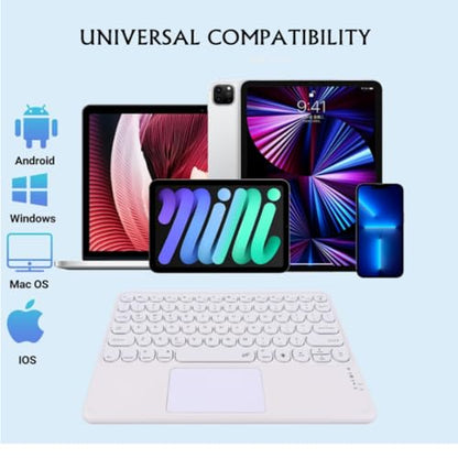 Bluetooth Keyboard with Touchpad,10 inch Ultra Silm 7 Colors RGB Backlit Wireless Keyboard Universal Rechargeable Portable Keypad with Trackpad for iPad iOS Android Windows Laptops PC(White) - color: white