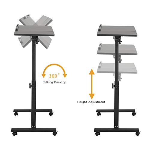 TigerDad Overbed Bedside Desk Mobile Rolling Laptop Stand Tilting Overbed Table with Wheels Height Adjustable Tray Table for Laptop Bed Sofa Side Table, Home & Hospital Use (Black) - color: Black