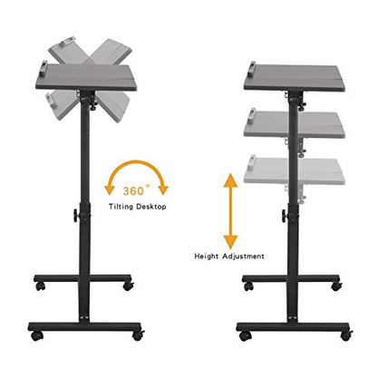 TigerDad Overbed Bedside Desk Mobile Rolling Laptop Stand Tilting Overbed Table with Wheels Height Adjustable Tray Table for Laptop Bed Sofa Side Table, Home & Hospital Use (Black) - color: Black