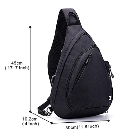 TurnWay Water-Proof Sling bag/Crossbody Backpack/Shoulder Bag with USB Charging Port for Travel, Hiking, Cycling, Camping - color: Black