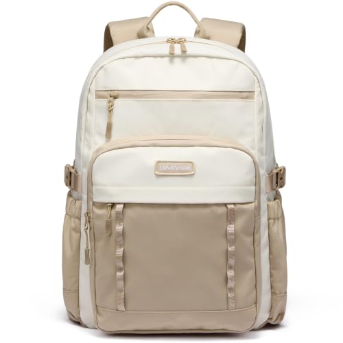 LOVEVOOK Laptop Backpack for Women Men with Large Cup Holder,17 Inch Work Travel Backpack Computer Laptop Bag,Waterproof Teacher Nurse College Business Office Carry on Backpack Purse,Back Pack Gifts - color: Beige - Khaki, size: 17 Inch