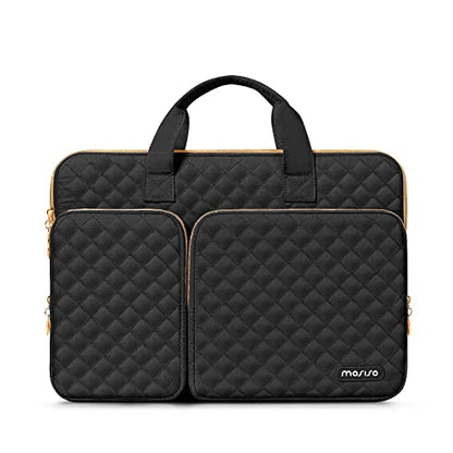 MOSISO 360 Protective Laptop Case 13.3 inch, 13-13.3 inch Laptop Sleeve | Compatible with MacBook Air/Pro 13/Pro 14,HP Dell ASUS Lenovo, Square Quilted Bag with 2 Pockets&Handle&Belt, Black - color: Black, size: 13.3 inch