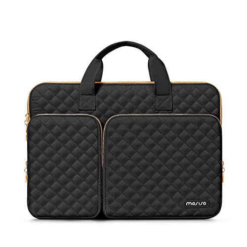 MOSISO 360 Protective Laptop Case 13.3 inch, 13-13.3 inch Laptop Sleeve | Compatible with MacBook Air/Pro 13/Pro 14,HP Dell ASUS Lenovo, Square Quilted Bag with 2 Pockets&Handle&Belt, Black - color: Black, size: 13.3 inch