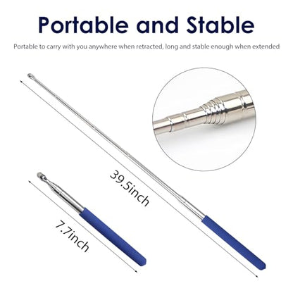 Retractable Teacher Pointer 𝟑𝟗.𝟓'', Pointer Stick with 𝗦𝘁𝘆𝗹𝘂𝘀 Smooth Sensitive Tablet Pen Stylus Pen, Teacher Coach Presenter Pointer Blue - color: Blue