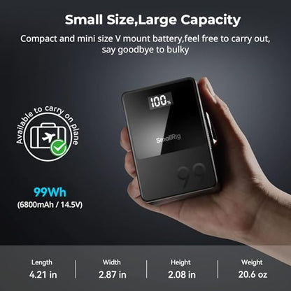 SMALLRIG V Mount Battery VB99, 99Wh / 6800mAh V Lock Battery with 100W Output, 2H Full Charge, with USB-C, D-TAP, USB-A, Dual DC Port, OLED Screen, for Camera, Camcorder, Monitor, Video Light