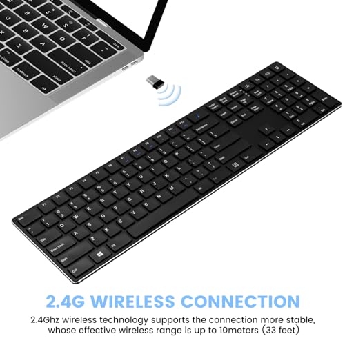 TIETI K01R Wireless Keyboard, 2.4G Slim and Compact Wireless Keyboard with Numeric Keypad, Long Battery Life, Lag-Free for PC Laptop Computer Windows, Black