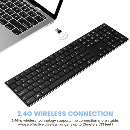 TIETI K01R Wireless Keyboard, 2.4G Slim and Compact Wireless Keyboard with Numeric Keypad, Long Battery Life, Lag-Free for PC Laptop Computer Windows, Black