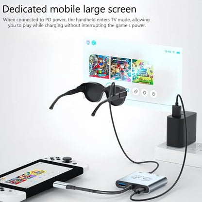 Xrea l Hub Adapter,4-in-1 Dual USB-C Display Hub, 4K@60Hz Video Output, PD 100W Input & USB 3.0 5Gbps,for Switch 2/Switch OLED/PS5/Mac/Laptops/Phone 17/16/15 - for Air 4/Air 3 Series AR Glasses - color: Silver