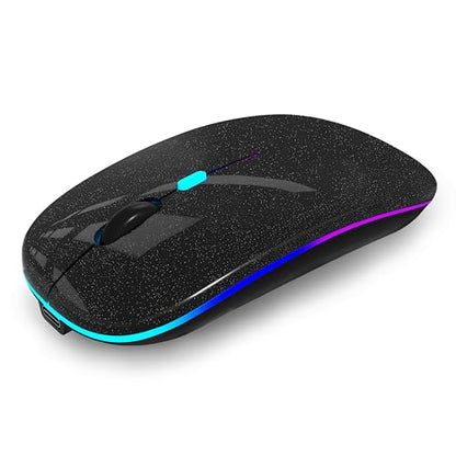 WREANU Wireless Bluetooth Mouse Rechargeable Laptop Mice with LED Lights Silent Slim Use(BT5.2 and 2.4G Portable USB Receiver)Dual Mode Computer Mouse for Laptop/iPad/Tablet/Apple/PC/Mac(Black Pearl) - color: Black Pearl