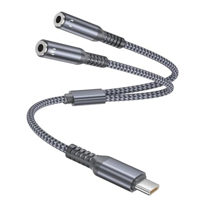 Elebase USB C Headphone Splitter 0.9FT,Type C to Dual 3.5mm Audio Adapter | USBC to 2 Way Aux Female Headphone Jack Compatible with iPhone 17 17e 16 16e 15,Galaxy S26 S25 S24,iPad Pro 10,Pixel 10 9 - size: USB C to Dual 3.5mm, style: Grey