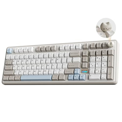 YUNZII B98 PRO QMK/VIA Wireless Mechanical Gaming Keyboard,96% Layout with Numpad and Cute Cat Knob, BT/2.4G/USB-C,Linear Switch Hot Swap Gasket,RGB for Win/Mac (Beige, Milk V2 Linear Switch) - color: Beige, size: Milk V2 Linear Switch