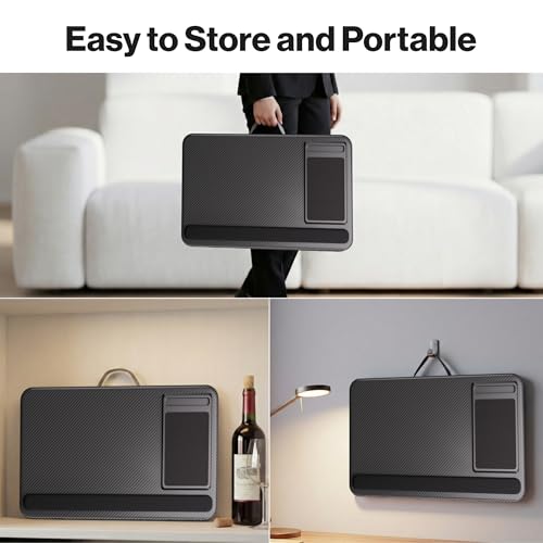 Portable Lap Desk Wood Laptop Tray with Cushion, Lightweight Laptop Stand for Bed Lap Tray with Built-in Mouse Pad, Wrist Rest, Phone Slot, Lap Stand for Sofa and Bed