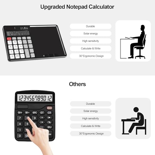 Calculator with Writing Pad - Solar & Battery Dual Power Supply - 12-Digit Large Display Calculator for Business and Office Use (HY-666S) - color: HY-666S
