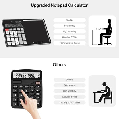 Calculator with Writing Pad - Solar & Battery Dual Power Supply - 12-Digit Large Display Calculator for Business and Office Use (HY-666S) - color: HY-666S