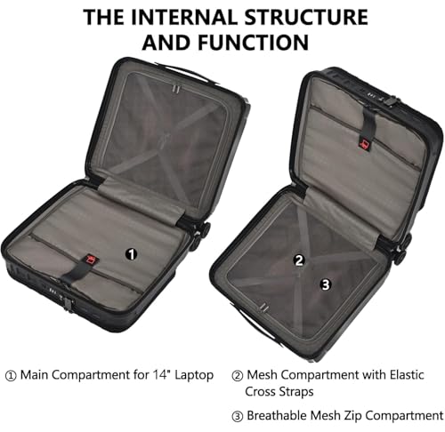 TydeCkare 16" Carry on Luggage with 2 Laptop Compartments, Lightweight Hardshell ABS+PC Suitcase with Dual Control TSA Lock, with YKK Zipper, 4 Spinner Silent Wheels, for Business Travel, Black - color: Black
