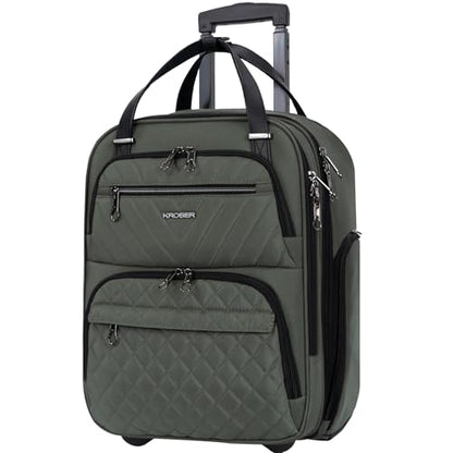 KROSER Carry On Underseat Multi-functional, 16-inch Underseater Lightweight Overnight Suitcase for Women, Army Green - color: Army Green