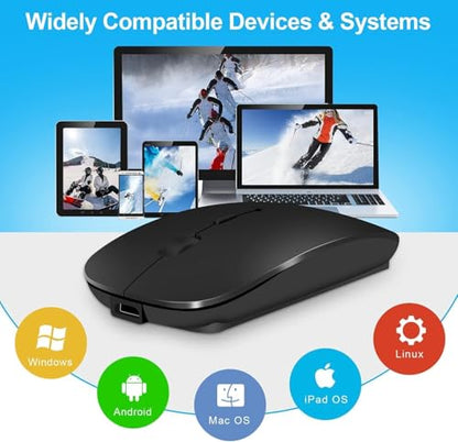 Rechargeable Bluetooth Mouse for Laptop,Wireless Mouse for MacBook air/mac/MacBook pro,Mouse jiggler Bluetooth 5.2/3.0 and 2.4GHz USB Type-C