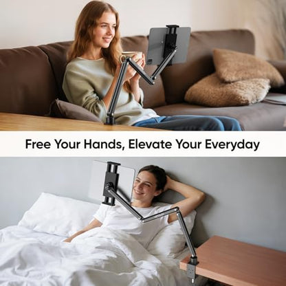 Tablet Stand for Desk, Adjustable iPad Holder for Bed, 4.7"-15.6" | 360° Rotation, Sturdy Aluminum Tablet Arm Mount for iPad Pro/Air/Mini, iPhone, Galaxy Tab, for Kitchen, Work, Video Call - size: 3 Arm-Up to 15.6"