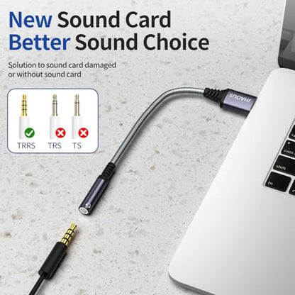 USB to 3.5mm Jack Audio Adapter, TRRS Female Headset Audio Jack Adapter, JHAOUS USB-A to 3.5mm AUX Stereo Converter Compatible for PC Windows, Laptop, Mac, Desktops, Linux, PS5 PS4 Docking Station