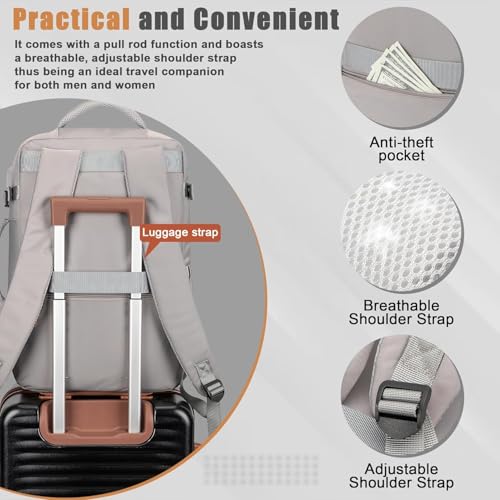 50L Travel Backpack, Flight Approved Carry On Laptop Backpack | Water-resistant, Fits 18 inch laptop, Hiking, Camping, Business, Commute, Men & women - color: Grey, size: X-Large