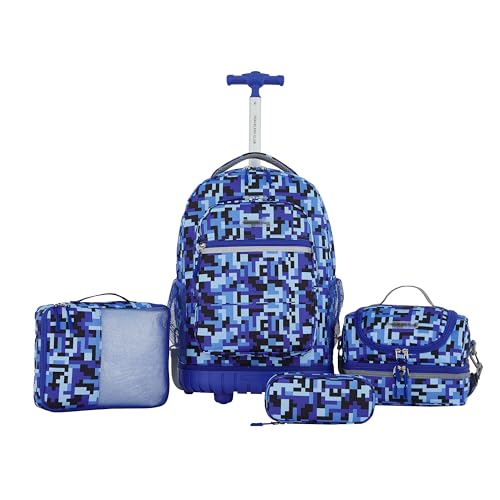 Travelers Club 4 Piece Rolling Backpack Set With Accessories,Blue Pixel - color: Blue Pixel
