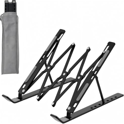 Laptop Stand for Desk, Adjustable 7-Level Aluminum Riser, Ergonomic Notebook Holder, Portable Foldable Laptop Stands Travel for 10-17” Laptops, MacBook, Notebook (Black) - color: Black