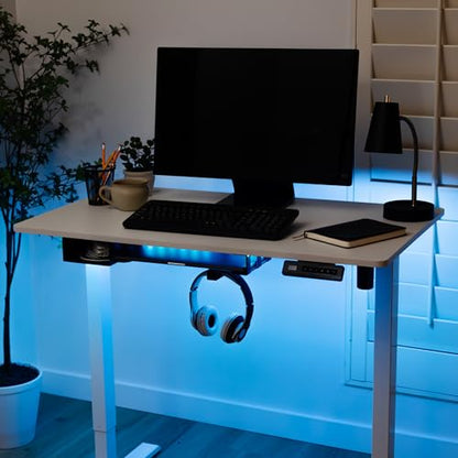 VI+AL Under Desk Laptop Mount - Hidden Metal Shelf with Side Storage, Hook & Cable Organizer - Installs with Tape & Screws - Fits Devices up to 1.7" Thick - Deluxe + LED (USB Light Strip & Remote) - style: Deluxe + LED