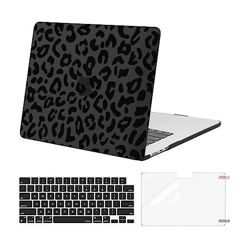 MOSISO Compatible with MacBook Air 15 inch Case M5 M4 M3 M2, Black | Protective Leopard Grain Hard Shell&Keyboard Cover&Screen Protector for MacBook Air 15.3 inch A3241 A3114 A2941 2026-2023 - color: Black